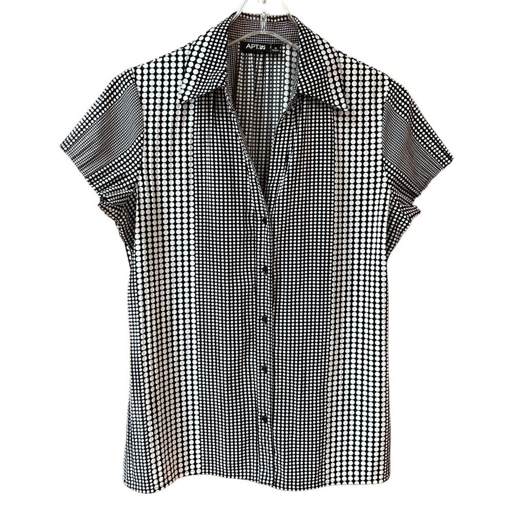 Apt. 9 Black White Polka Dot Shirt Sleeve Blouse M